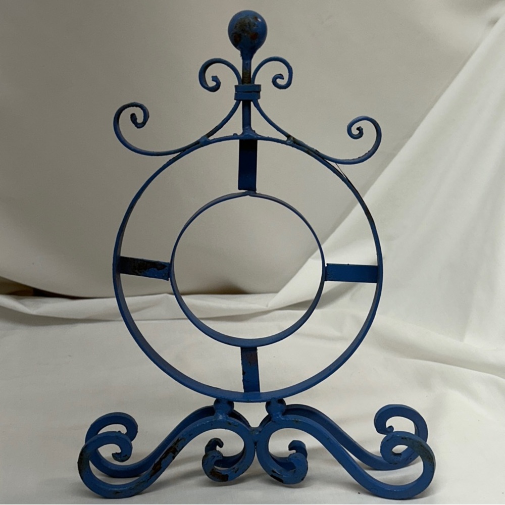 Vintage Blue Metal Ornate Clock Frame Table Decor